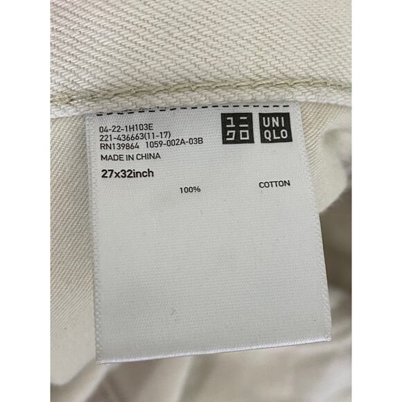 UNIQLO U Women's Cream Cotton Raw-Hem Regular-Fit Straight-Leg Jean SZ 27X32 - Picture 10 of 11